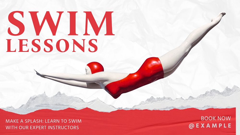 Swim lessons blog banner template, editable text