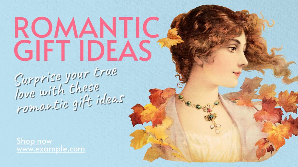 Romantic gift ideas blog banner template, editable text