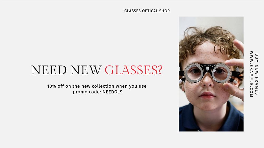 Glasses optical shop  blog banner template, editable text