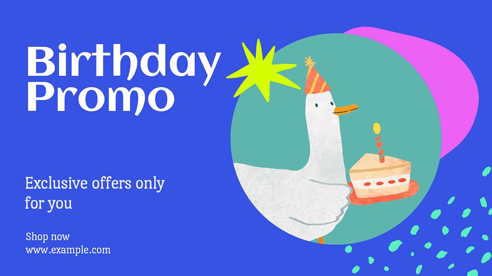 Birthday promo blog banner template, editable text