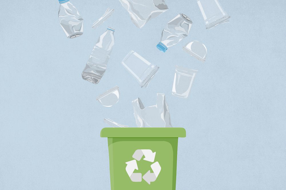 Plastic recycle bin, editable environment illustration design