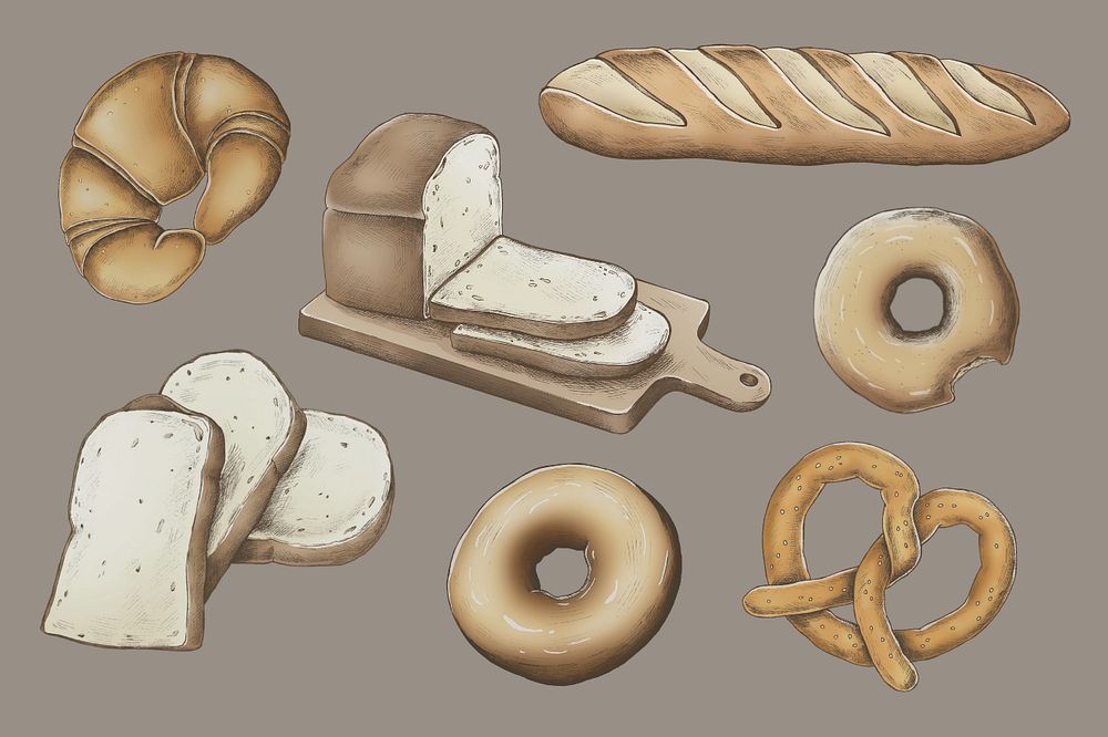 Bread pattern editable brown illustration set