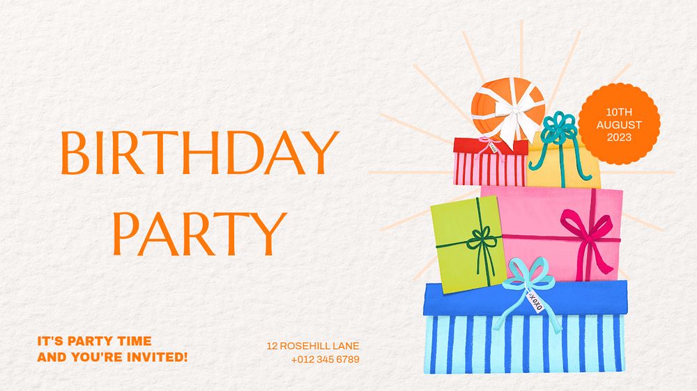 Birthday party blog banner template, editable text