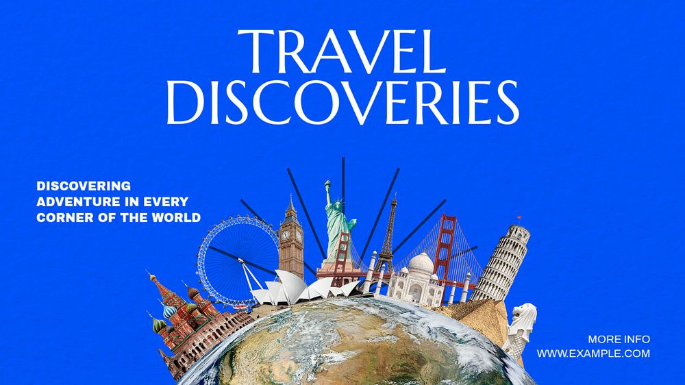 Travel discoveries blog banner template, editable text