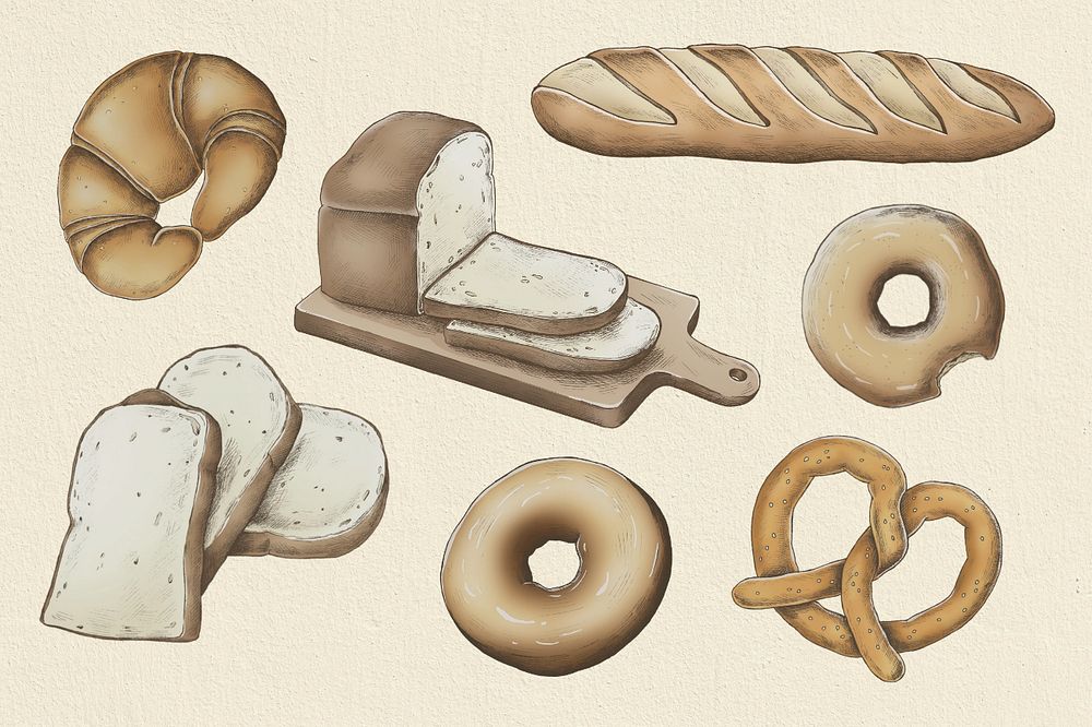 Bread editable beige illustration set