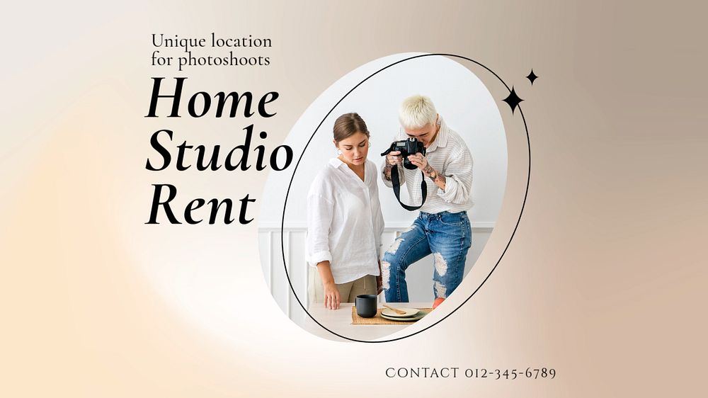 Home studio rental  blog banner template, editable text