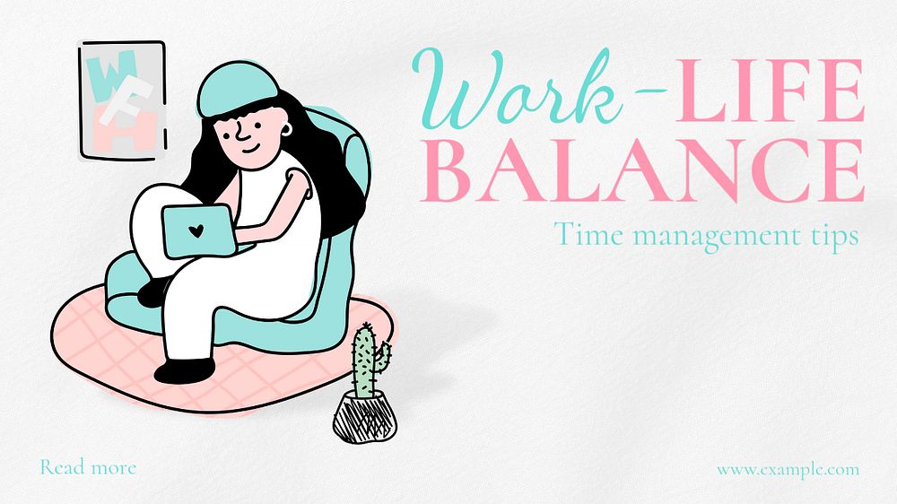 Work-life balance blog banner template, editable text