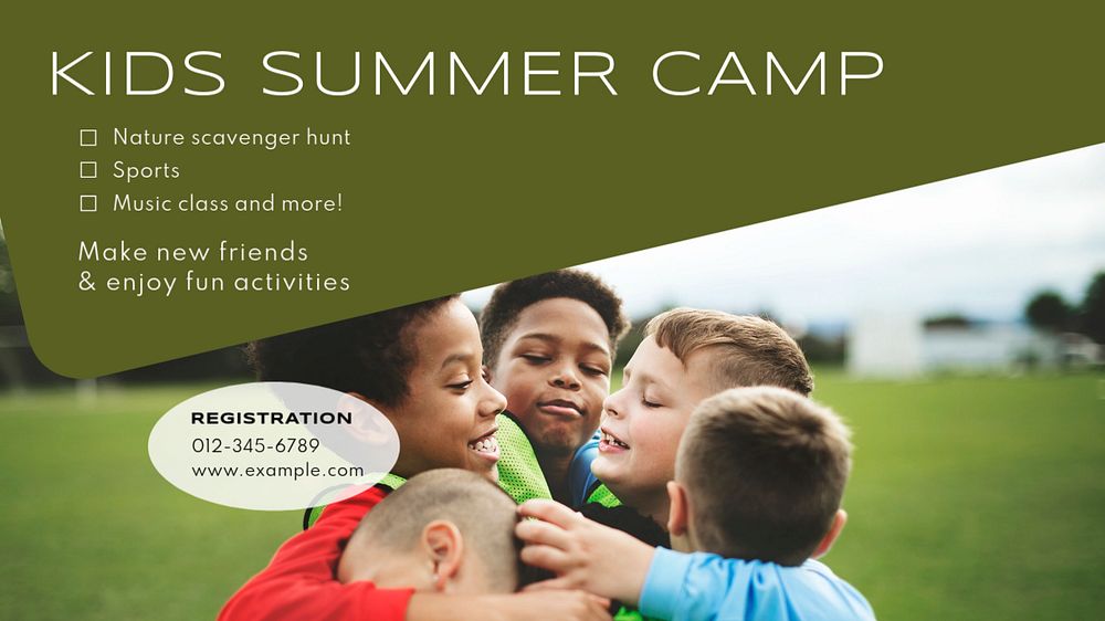 Kids Summer camp  blog banner template, editable text