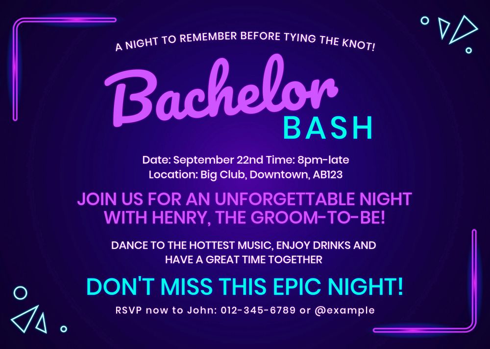 Bachelor bash template, editable design