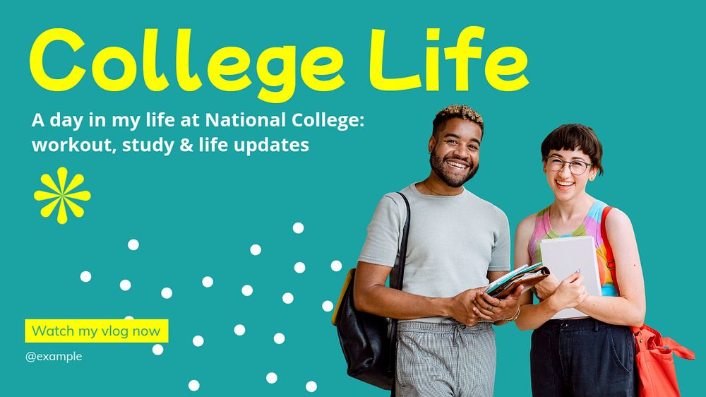 College life vlog blog banner template, editable text