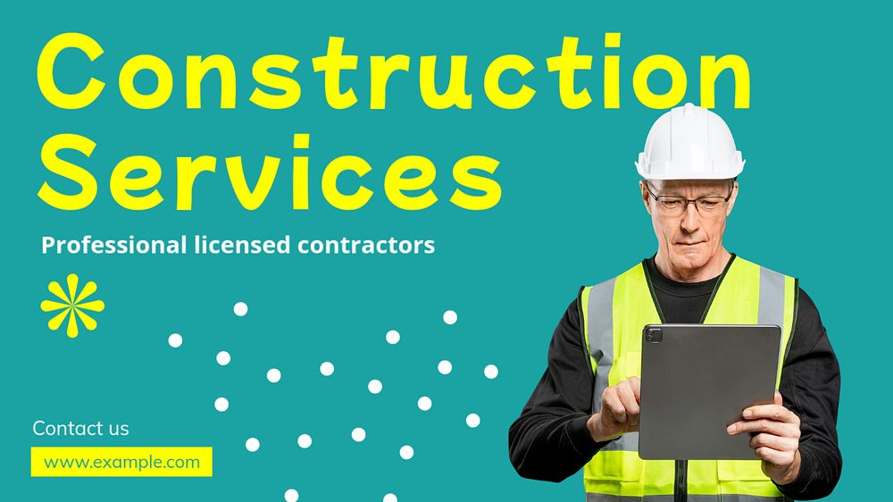 Construction services  blog banner template, editable text