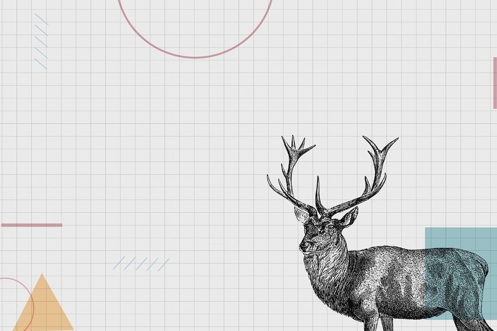 Off-white grid background, editable stag deer illustration