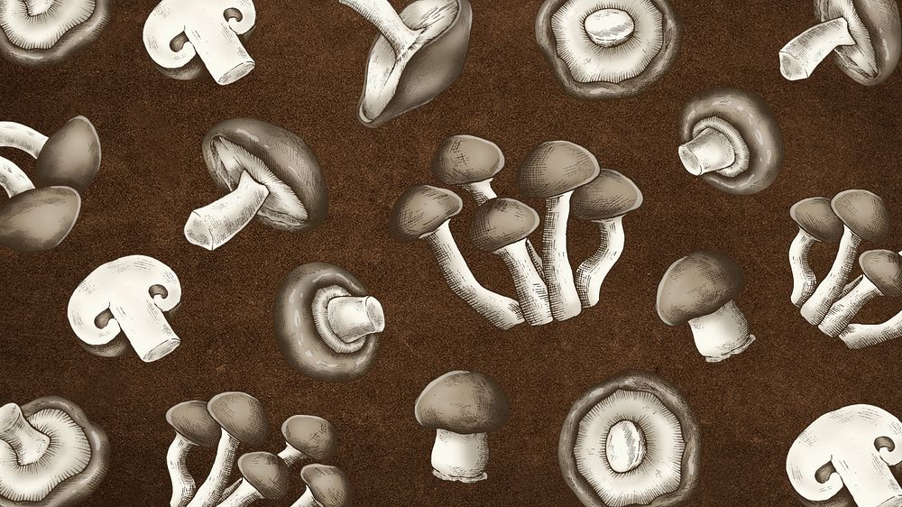 Brown mushroom pattern desktop wallpaper, editable food digital paint remix design