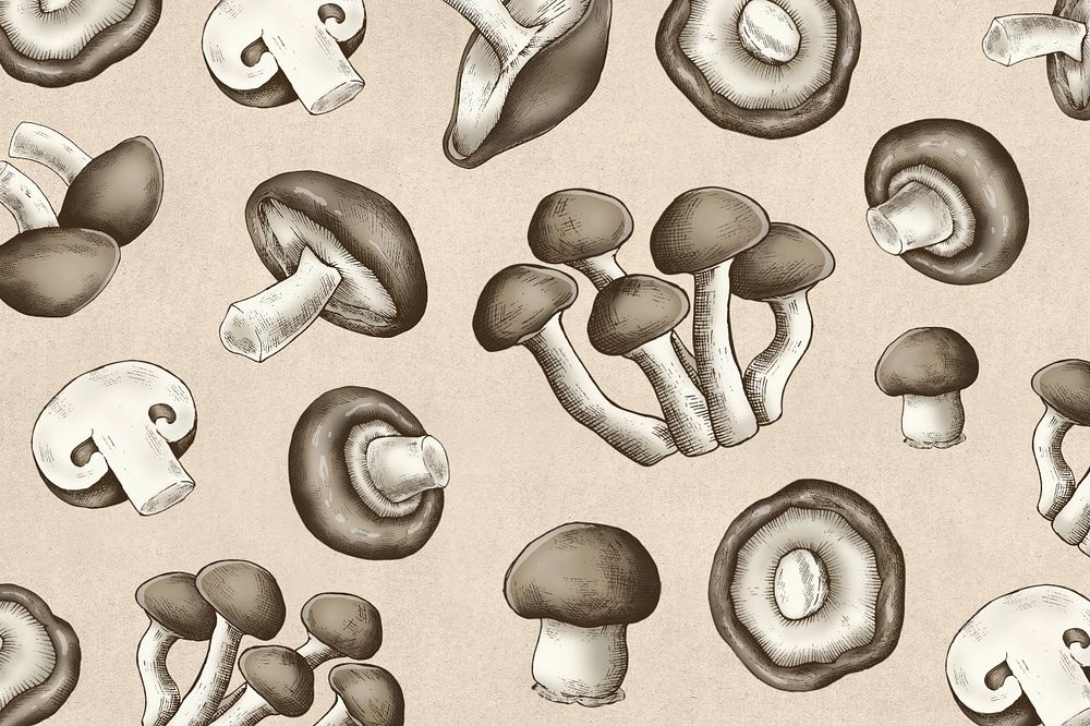 Beige background editable mushroom pattern 