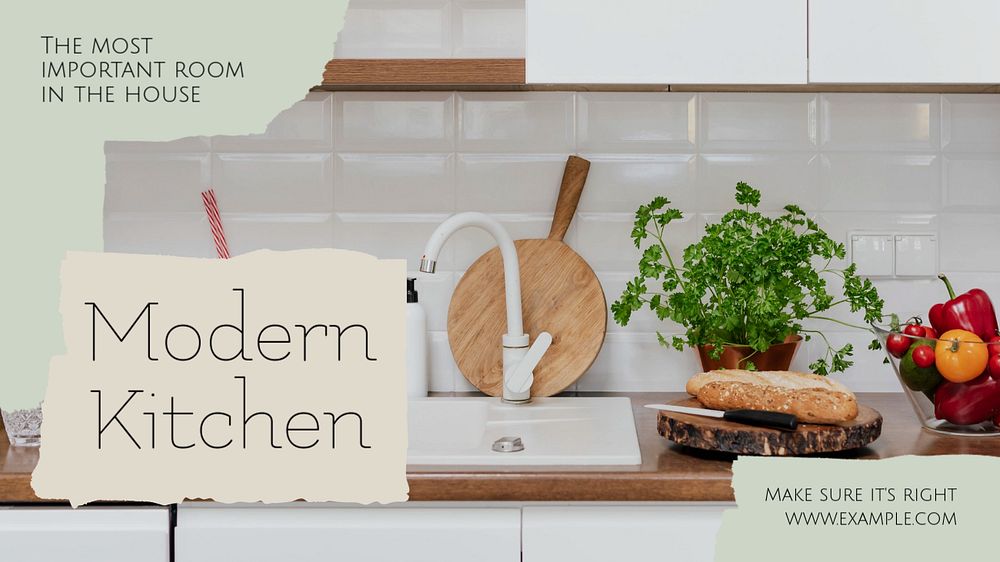 Kitchen design blog banner template, editable text