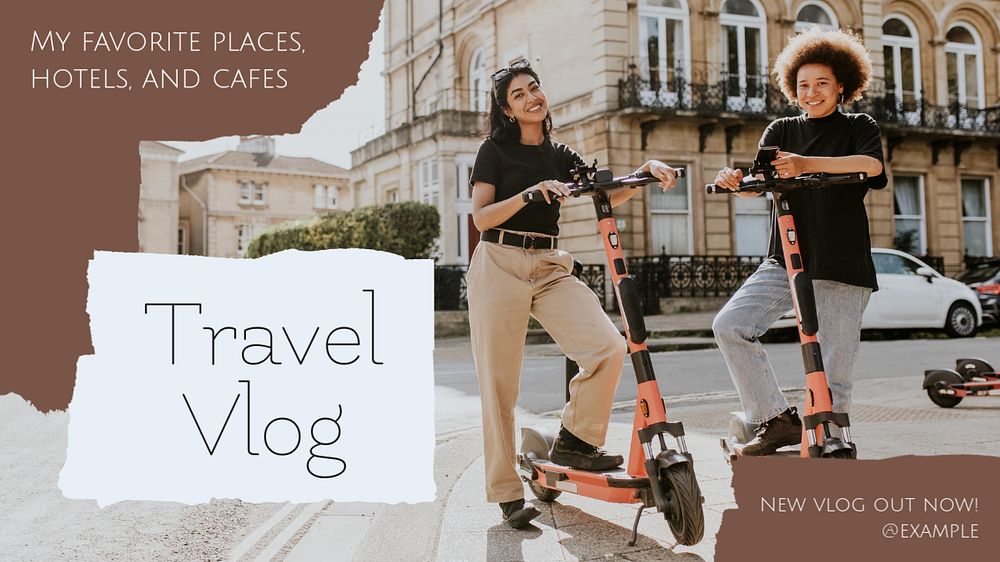 Travel vlog blog banner template, editable text