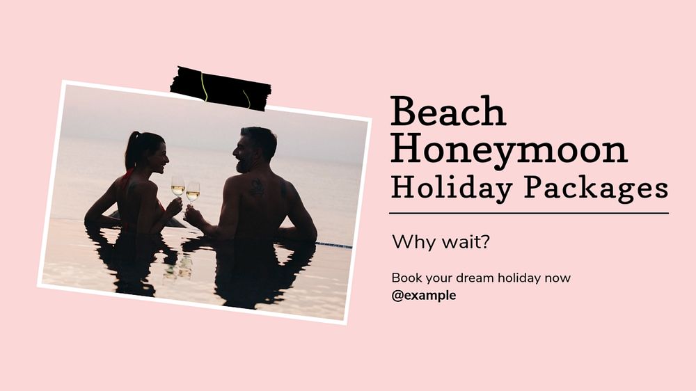 Beach honeymoon holiday blog banner template, editable text