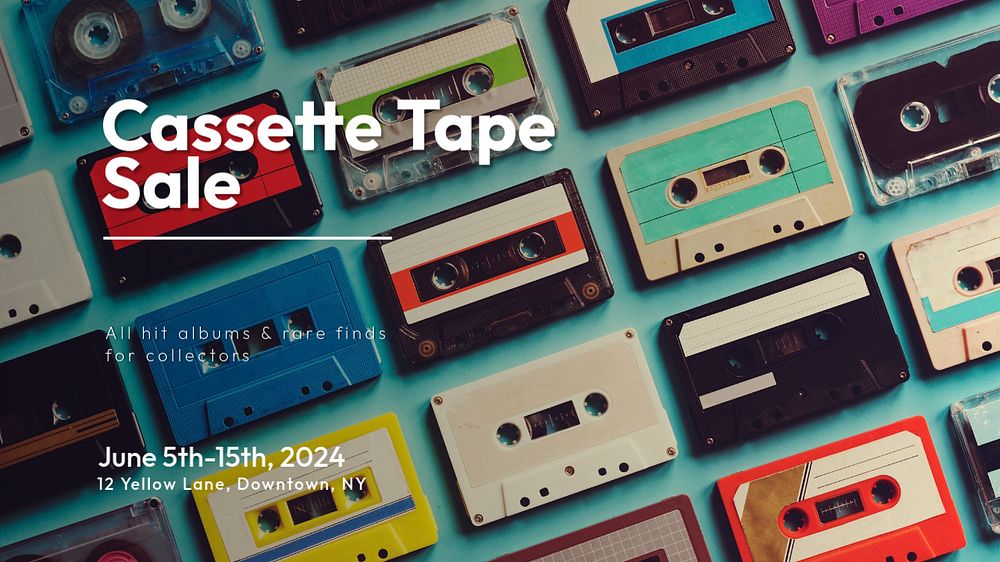 Cassette tape sale blog banner template, editable text