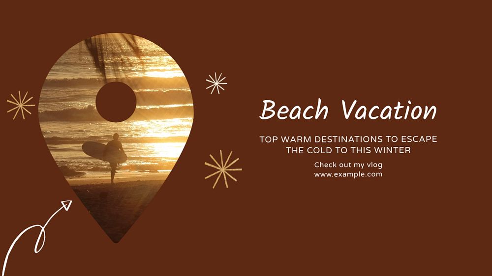 Beach vacation blog banner template, editable text