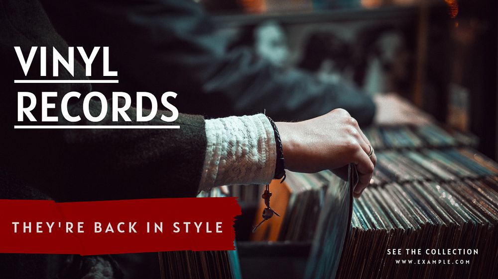 Vinyl records blog banner template, editable text