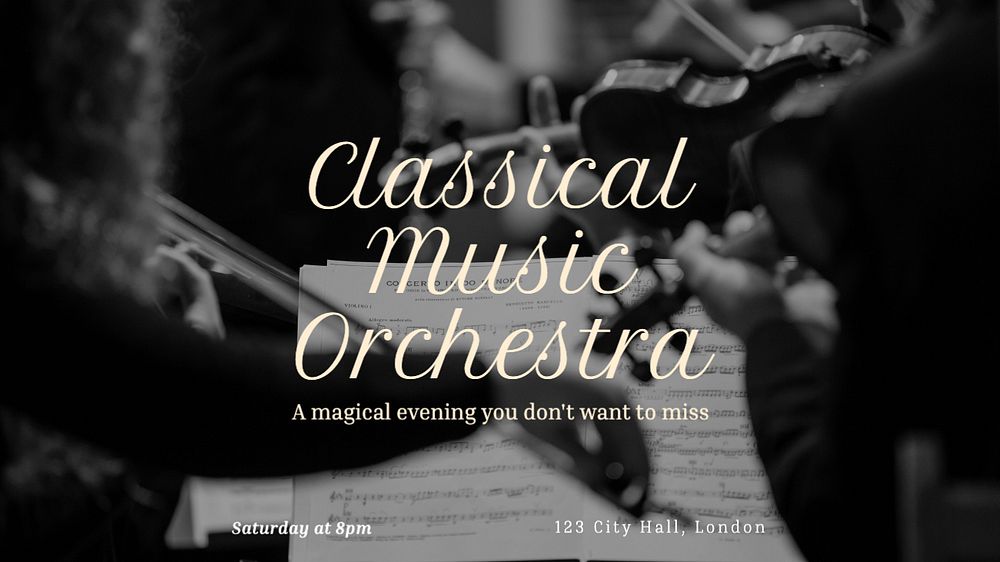 Classical music orchestra blog banner template, editable text