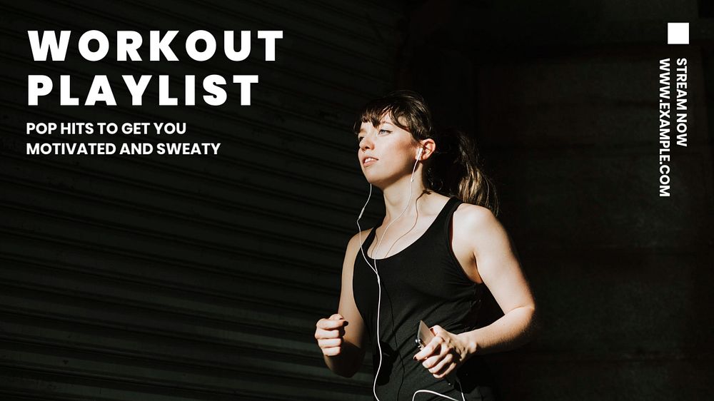 Workout playlist blog banner template, editable text