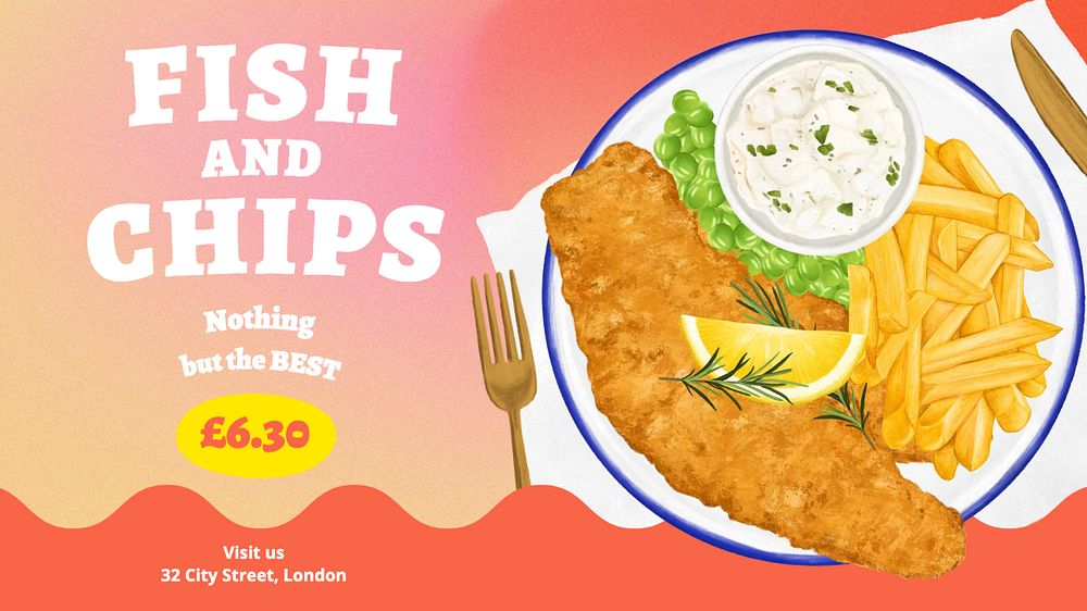 Fish and chips blog banner template, editable text