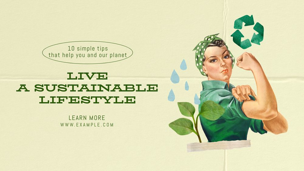 Sustainable living blog banner template, editable text