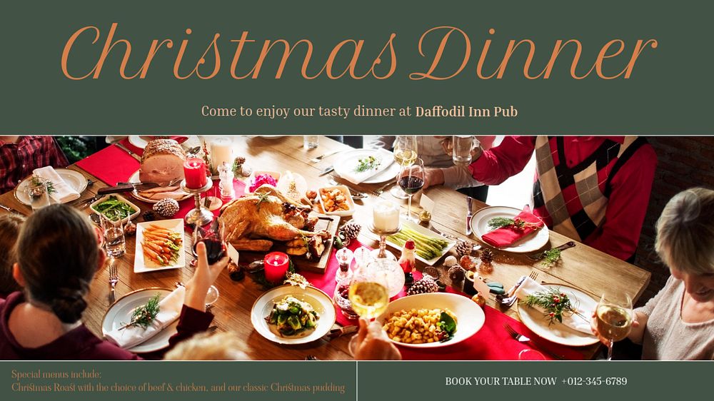 Christmas dinner party blog banner template, editable text