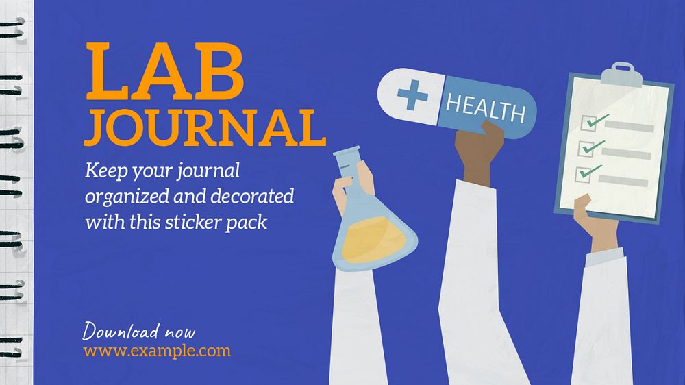 Lab journal stickers blog banner template, editable text