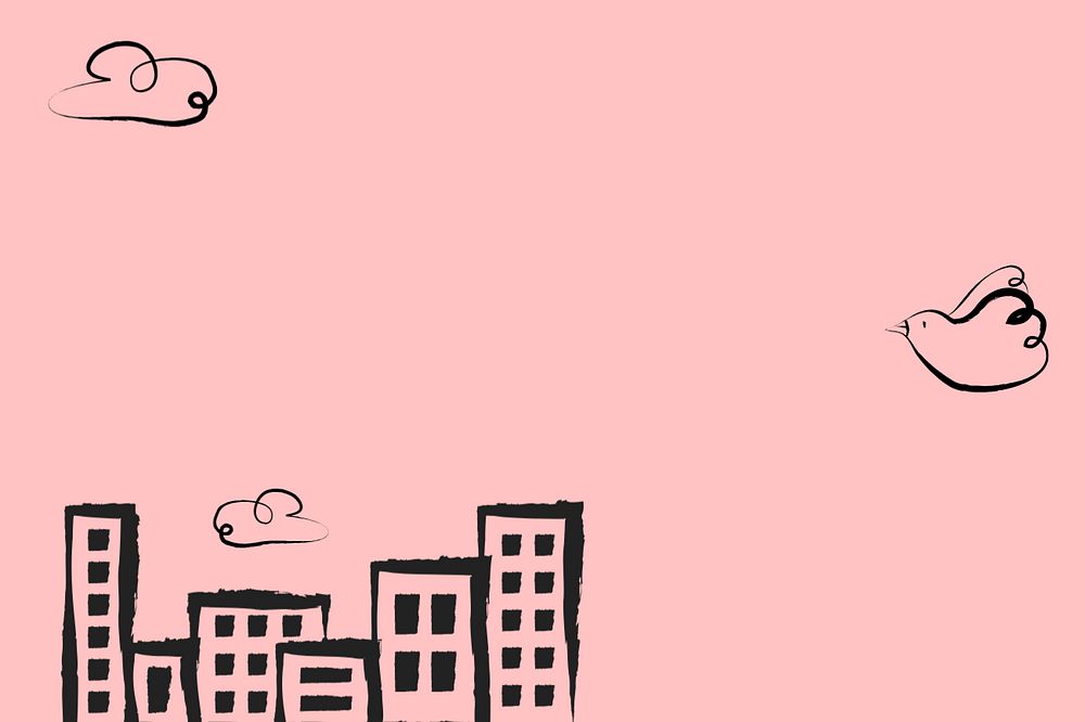 Cute pink building background, editable illustration remix