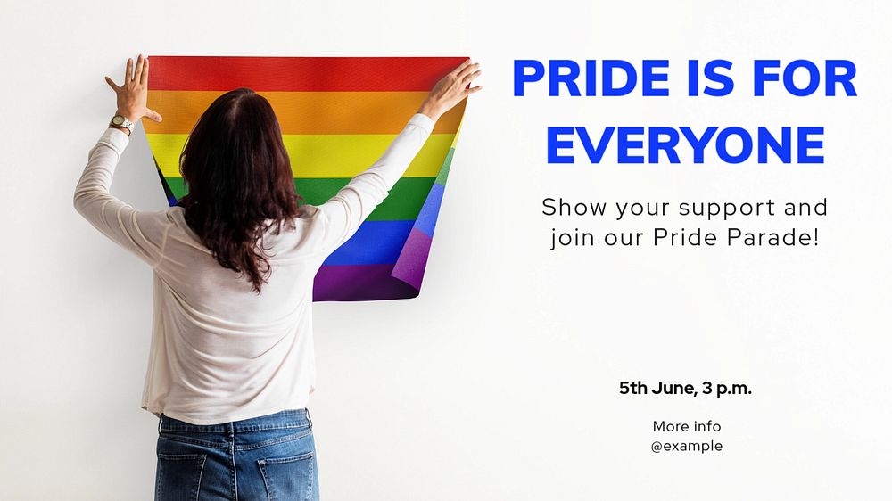 Pride parade blog banner template, editable text