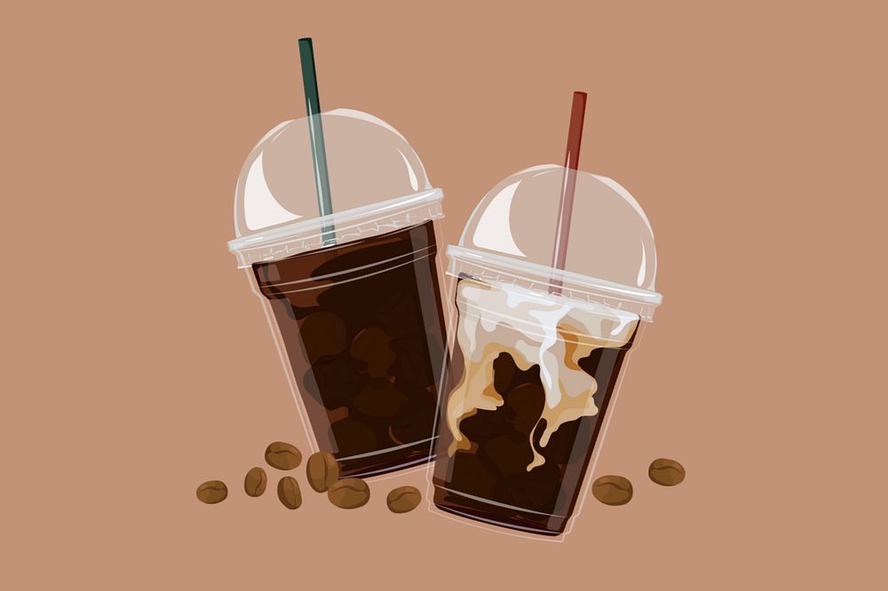 Iced coffee, editable morning drink illustration design