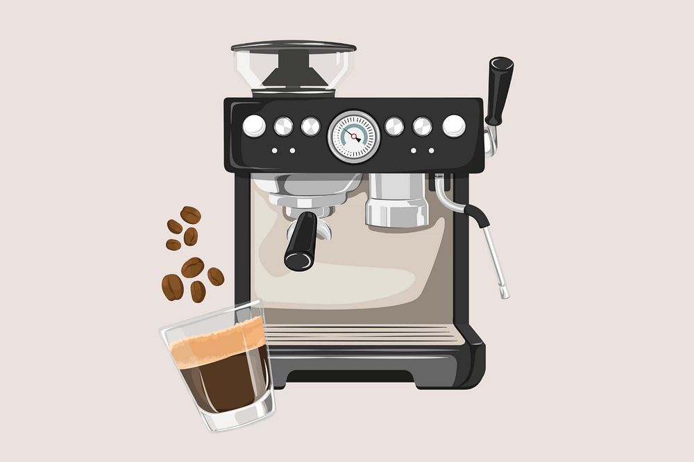 Espresso machine, editable cafe illustration design