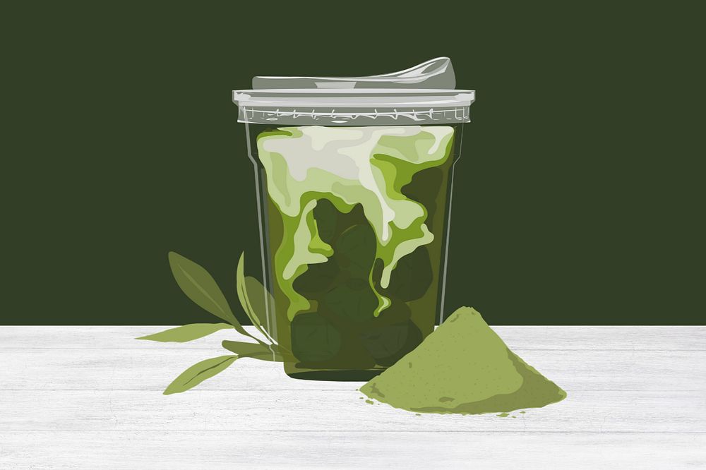 Matcha green tea, editable morning drink illustration design