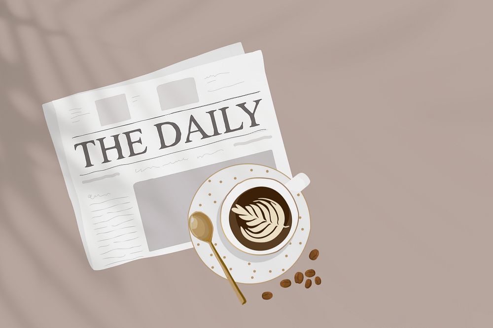 Editable newspaper & coffee background, morning routine illustration design