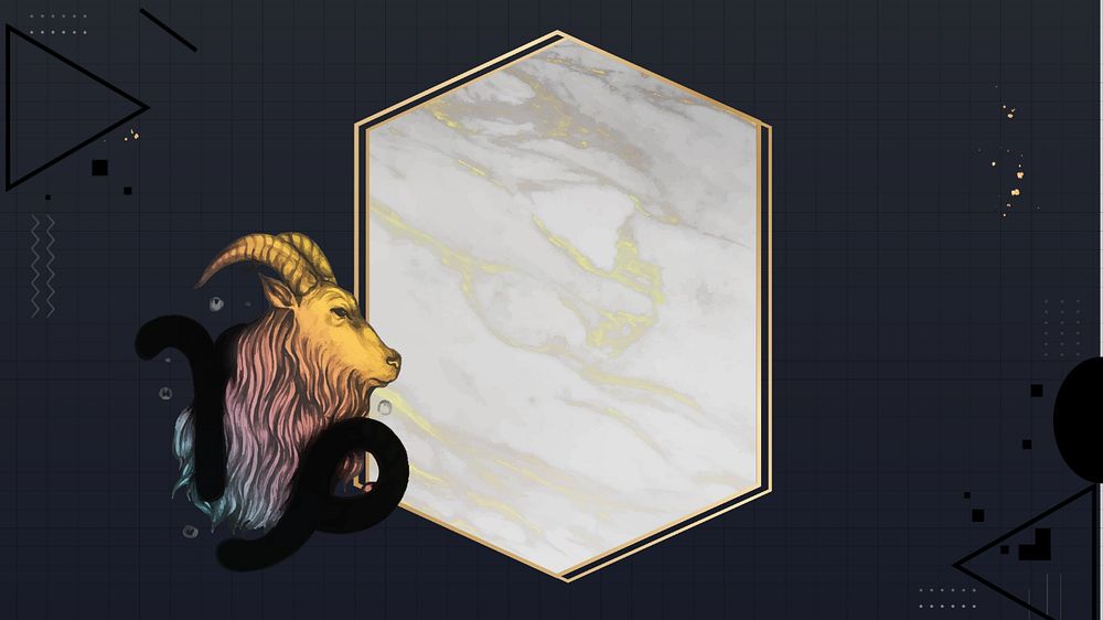 Capricorn goat zodiac HD wallpaper, editable  marble hexagon frame