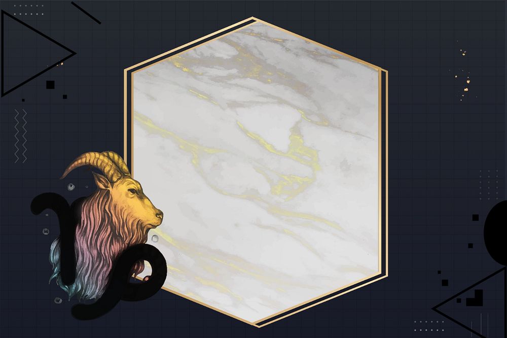 Capricorn goat zodiac background, editable marble hexagon frame