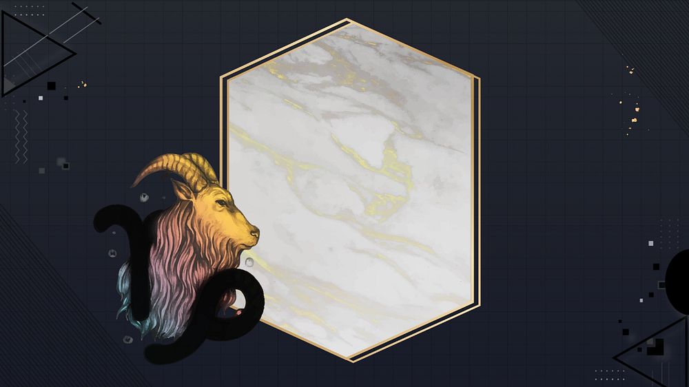 Capricorn goat zodiac HD wallpaper, editable  marble hexagon frame