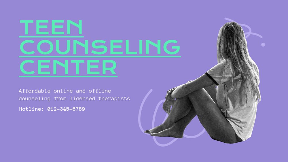 Teen counseling center  blog banner template, editable text