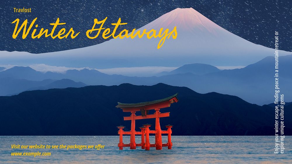 Winter getaway blog banner template, editable text