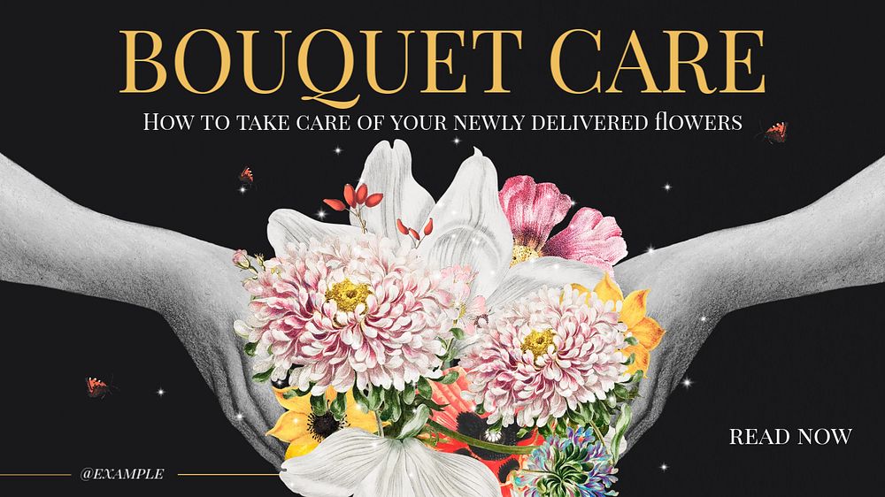 Bouquet care  blog banner template, editable text