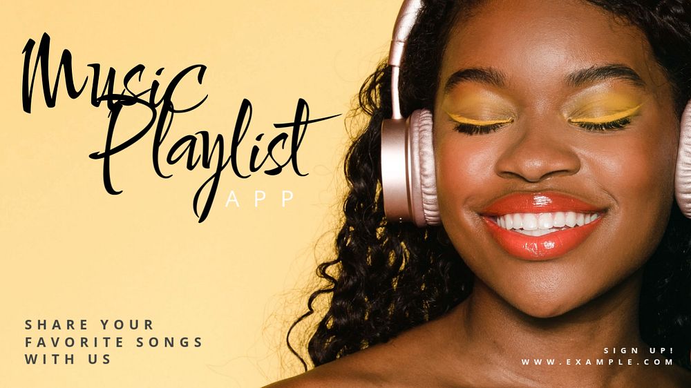 Music playlist app blog banner template, editable text