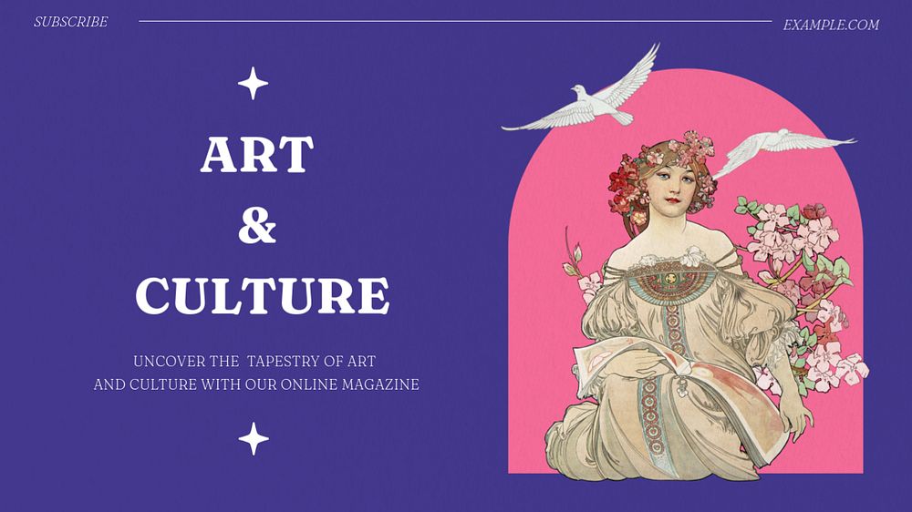 Art & culture magazine  blog banner template, editable text