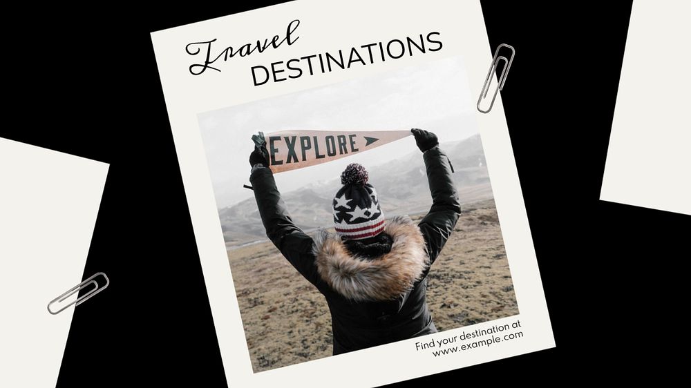 Travel destinations  blog banner template, editable text