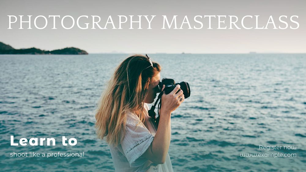 Photography masterclass blog banner template, editable text