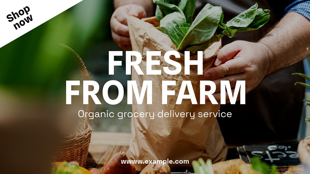 Organic supermarket blog banner template, editable text
