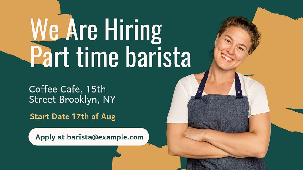 Barista hiring  blog banner template, editable text