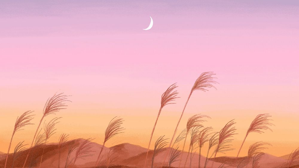 Editable sunset desert grass desktop wallpaper