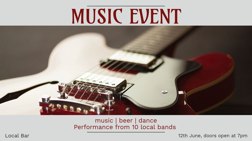 Music event  blog banner template, editable text